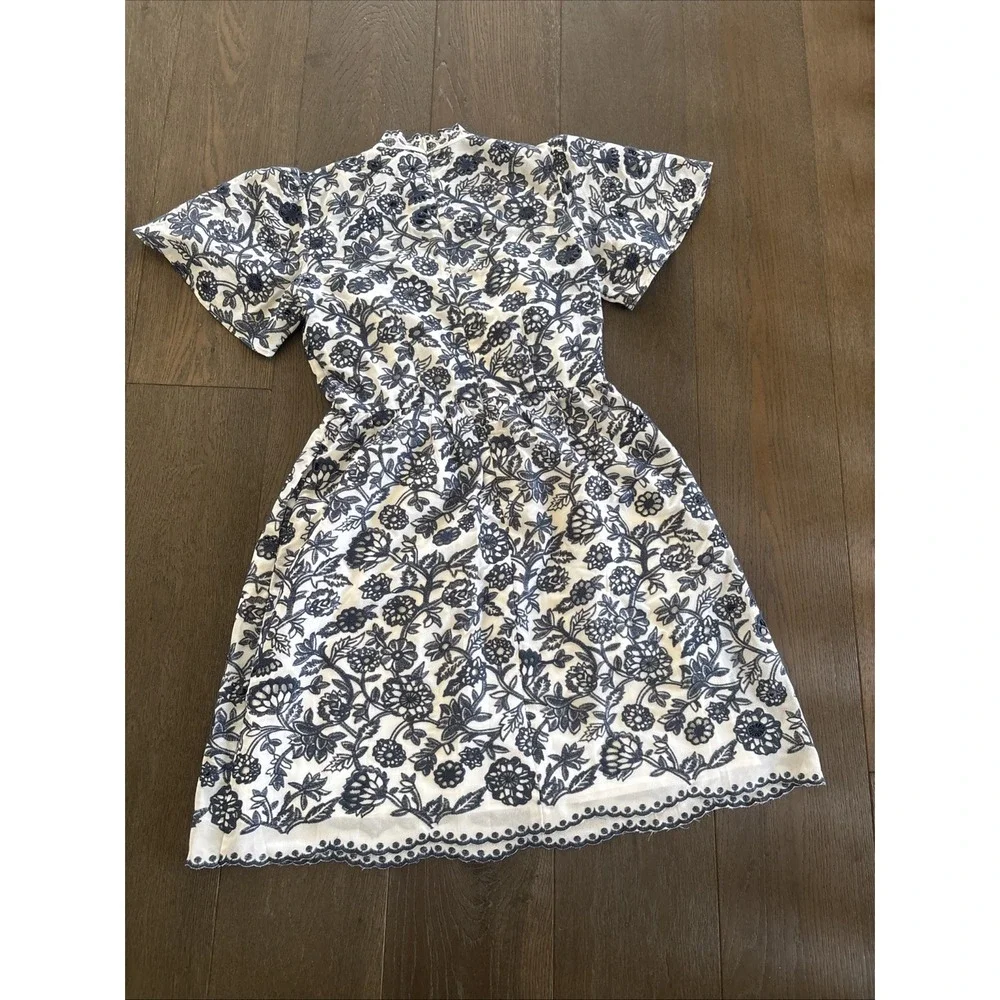 Michael Kors Dress Womens 2 Blue White Lace Crochet Embroidered Flared Sleeves